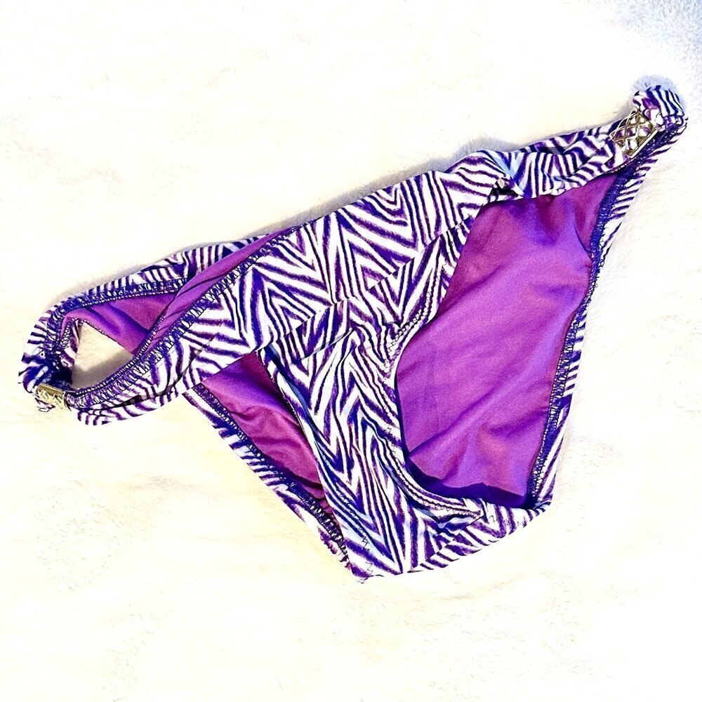 NEW Mossimo White/Purple Patterned Bikini Bottom - Size: Small